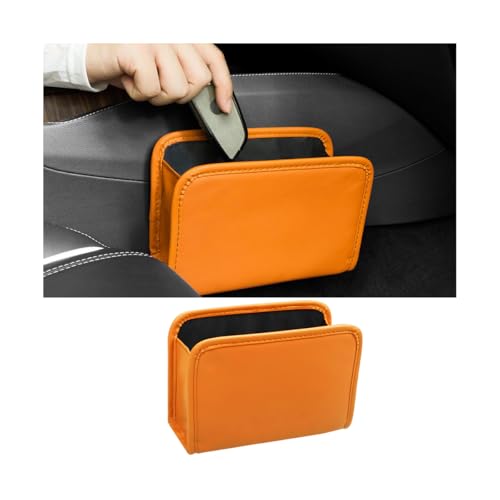 Image of Osilly Car Trash Can, Leather Foldable Vehicle Garbage Organizer Holder, Multi-Function Automotive Interior Dustbin Storage Hanging Container Accessories, Universal for SUV, Sedan, Truck (Orange)