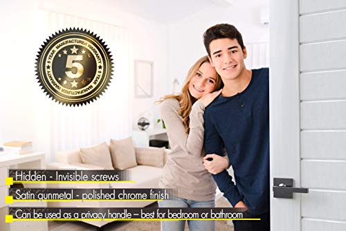 Titanton 1711 - Modern Door Handle Door Lever Set In Satin Gunmetal - Polished Chrome Finish With Privacy Pin Function #TOP7