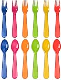 PLASKIDY Wheat Straw Toddler Utensils Set of 12 - Kids Forks and Kids Spoons BPA Free/Dishwasher Safe Kids Utensils Cutlery Set Brightly Colored Toddlers Silverware Set