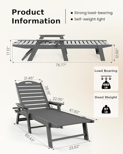 Chaise-Lounge-Outdoor-with-6-Position-Oversized-Patio-Lounge-Chairs-with-Cup-Holder-in-HDPE-Lounge-Chair-for-Outside-Beach-Pool-480LBS-Grey Chaise Lounge Outdoor with 6 Position Oversized Patio Lounge Chairs with Cup Holder in HDPE Lounge Chair for Outside Beach Pool 480LBS Grey