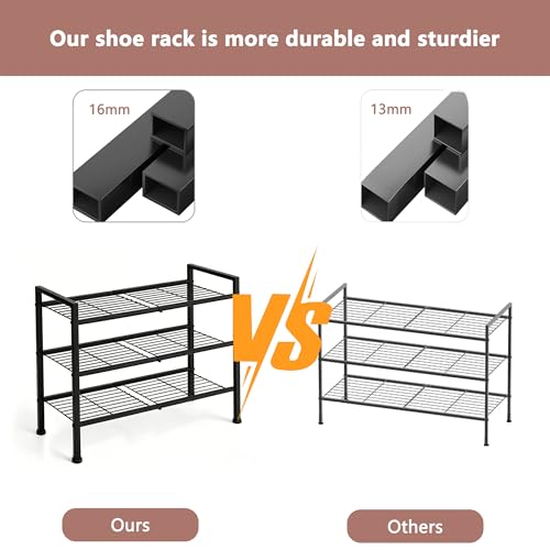 Image of 3-Tier Shoe Rack, 26.5 inch Wide Metal Storage Organizer for Closet Entryway,Holds up to 9 Pairs Shoes, Heavy-Duty Stand for Shoes, Books, or Plants (Black)