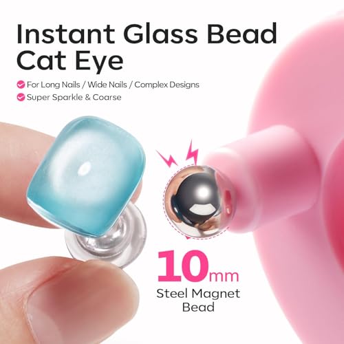 Image of Modelones 5D Automatic Pink Nail Magnet for Cateye Gel Polish, Upgraded 3-in-1 Strong 360 Rotating Glass Bead Magnetic Side-Light Nail Magnet for Beginner-Friendly DIY Nail Designs (Magnet Only)