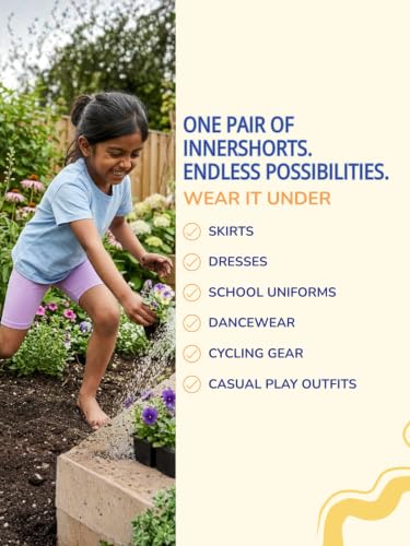 Image of mackly Girls Inner Shorts (Pack of 4) | 2-in-1 Seamless Panty Shorts with Gusset | Soft Breathable Base Layer for Dresses, Skirts