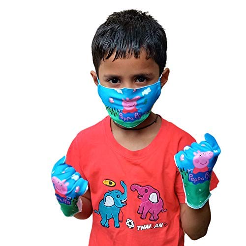 Bring For You Cloth Mask And Gloves For Kid/Girl/Boy/Teen/School Going, Age Group ( 7-14 Years old ), Cartoon Print, Multicolor, Reuseble, Washable, Durable - ( 1 Piece Mask With 1 Pair Glove)