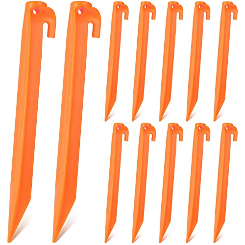 Yalikop 12 Pieces 9 Inch Plastic Inflatable Stakes Tent Stakes Replacement Yard Inflatable Accessories for Camping Tent Pegs Garden Home Decorations (Orange)