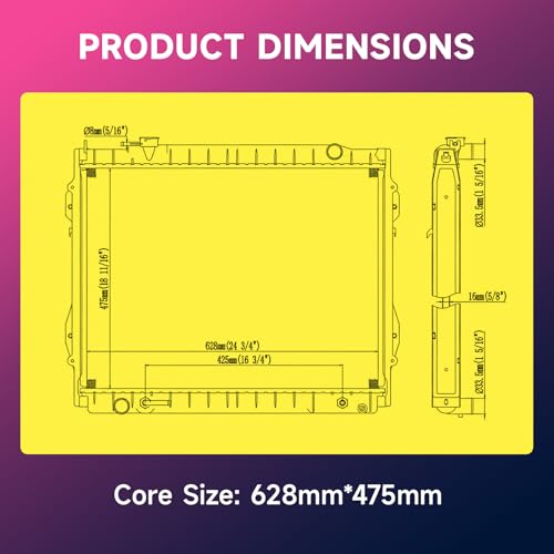 Image of Replace 1778 SIZE 18.7Inch*24.72inch*0.62inch Engine Coolant Radiator Assembly Compatible with Toyota Tacoma 2.4L 1995-2004,Tacoma 2.7L 1995-2004,Tacoma 3.4L 1995-2004