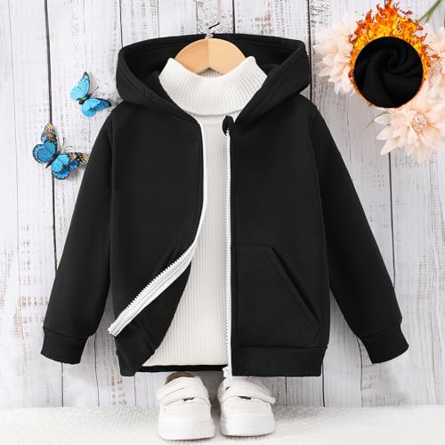 Windbreaker Kids Boys Autumn Winter Shirt Solid Long Sleeve Boys Hoodie Coat Clothes Outwear Winter (Black, 6-7 Years)3