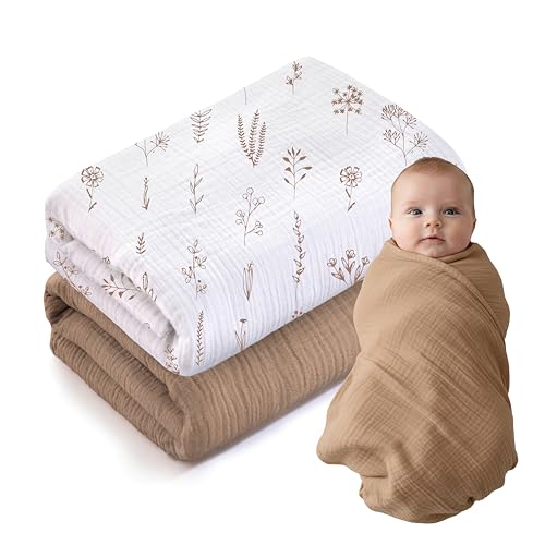Image of LILY O LAUREL Muslin Swaddle Baby Blanket for Boys and Girls, 100% Cotton, Swaddles for Newborns, 47"x47", Soft Breathable Skin Friendly Warm – Pack of 2