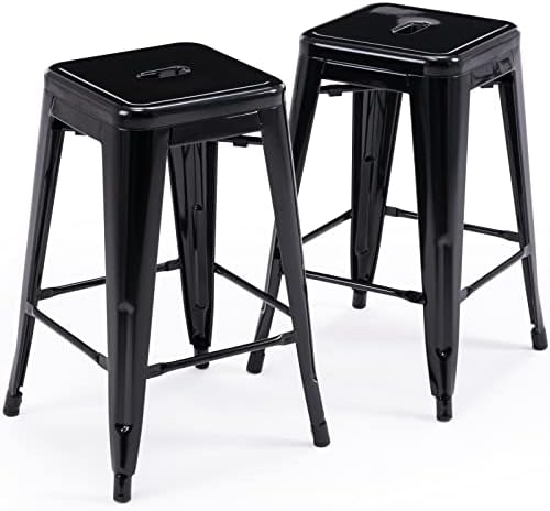 Vogue Furniture Direct 24" Black Backless Metal Bar Stools Indoor-Outdoor Counter Height Stool with Square Seat, Set of 2 - VF1571001