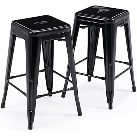 Vogue Furniture Direct 24" Black Backless Metal Bar Stools Indoor-Outdoor Counter Height Stool with Square Seat, Set of 2 - VF1571001 Cover