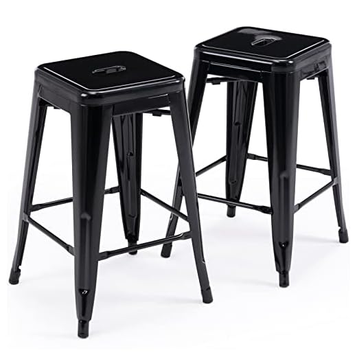 Durable Black Backless Bar Stools Set