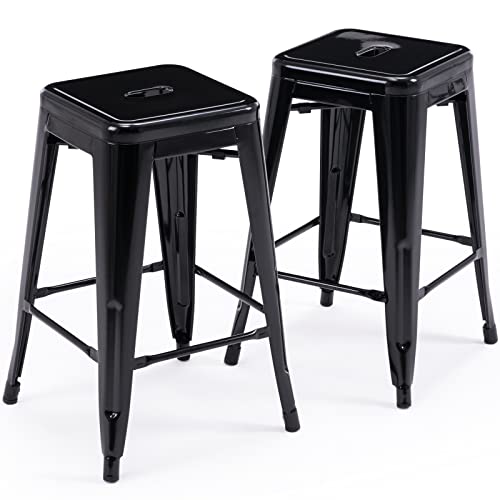 Vogue Furniture Direct 24' Bar Stools Black Backless Metal Barstools Indoor-Outdoor Counter Height...