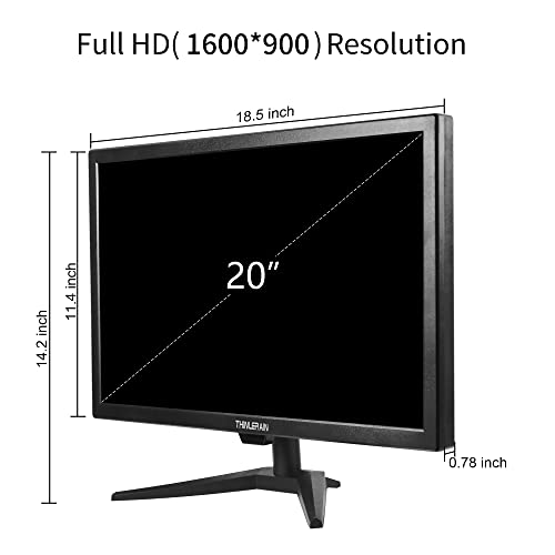 Image of 20 inch PC Monitor 16:9 1600x900 Kitchen Monitor LED Screen Display, 5Ms, 60 Hz, VESA Mountable, Build in Speaker, with VGA HDMI AV BNC USB for FireStick, Computer, Laptop