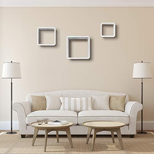 Ezigoo Cube Wall Shelves  Pack of 3  White  Shelves for Walls in Bedroom, Living Room, Home Office or Kitchen  Floating Storage of Books, Movies or CDs  Decorative Modern Wall Shelves