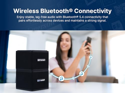 Emerson EAS-3006-BK Sound Blox &ndash; Wireless Magnetic Stackable Bluetooth Speakers, Instant Connect, Multi-Room Audio, USB-C Charging, Built-in Subwoofer