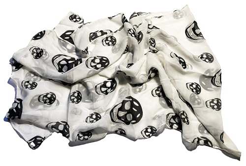 Mazeology Skull Scarf Soft Silky Poly Chiffon 55” Long Scarf Gothic Black and White Gothic Punk Accessory 18” Wide, Pirate Bandana for Women & Men3