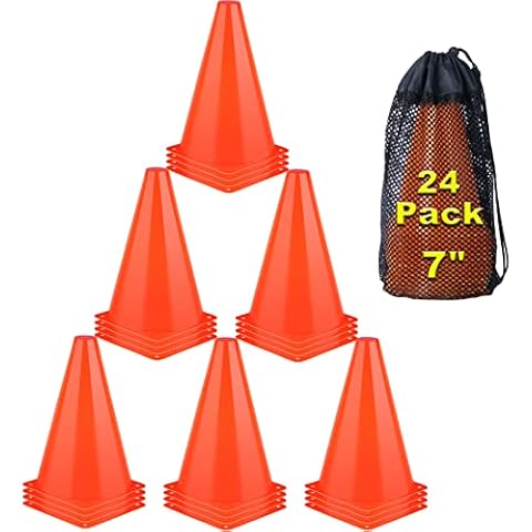 cyrico 7 Inch Orange Traffic Cones, 24 Pack Soccer Cones Sports Agility Field Marker Plastic Training Cones for Basketball Football Skating Drills Practice - Indoor and Outdoor Games Cover