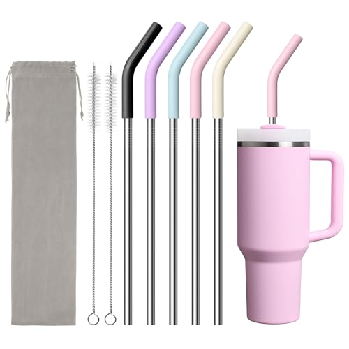 Diumepo Metal Straw Reusable for Stanley Cup 40 oz Tumbler, Stainless Steel Replacement Straight Straw for Simple Modern, Meoky, Owala Tumbler for 40 oz Tumblers, Cleaning Brush, 1 Portable Bag