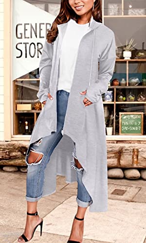Sprifloral Zip Up Asymmetrical Jackets For Women High Low Long Hoodies Sweatshirt With Pocket Light Grey Xl #TOP5