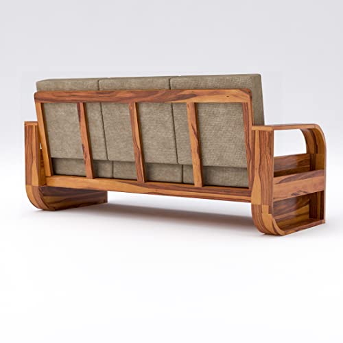 Image of Douceur Furnitures Solid Sheesham Wood 3 Seater Sofas | Three Seater Sofa for Living Room, Cafe, Office | (Honey Teak Cushion Matte)