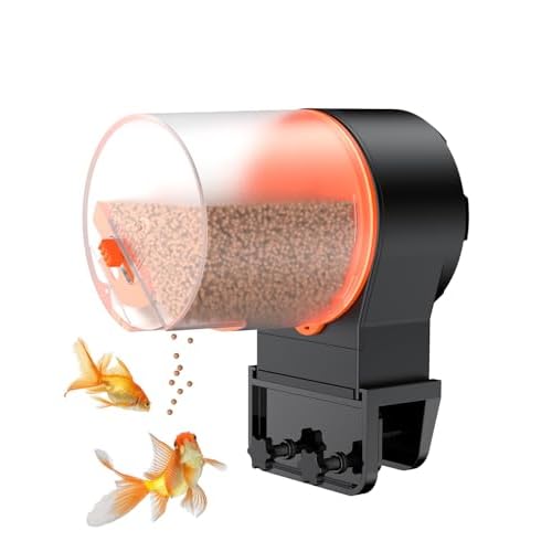 Pawfly 100/200 ml Adjustable Fish Feeder for Aquarium Auto Vacation Timer Fish Dispenser for Fish Tank Automatic Fish Food for Pellets Flakes & Strips, Battery Operated (Battery Not Included)