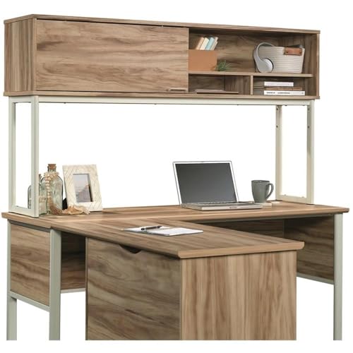Sauder Portage Park Engineered Wood and Metal Computer Hutch in Kiln Acacia - Thumbnail 3