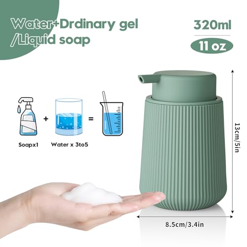 Image of YAUKPH Striped Foaming Hand Soap Dispenser with Leak-Proof Pump for Bathroom and Kitchen Countertop 11oz Sage Green