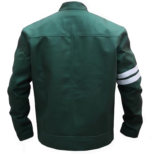 Image of Green Alien Swarn Tennyson Ben - Ten Jacket Faux Leather Green and White Biker Jacket For Men