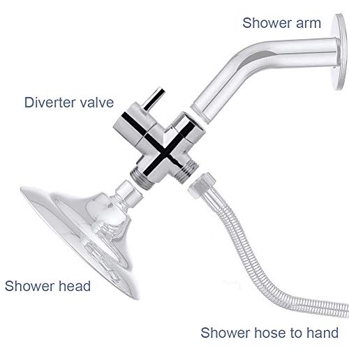 G1/2" Shower Head Diverter Valve, 100% Solid Brass Shower Arm Diverter Valve for Hand Held Showerhead and Fixed Spray Head, G1/2 20mm Diameter 3-Way Bathroom Universal Shower System Replacement Part
