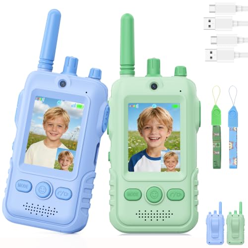 Video Walkie Talkie Bambini, 2 Walkie Talkie Ricaricabili con Display, Telecamera HD& Modificatore Vocale, Lunga Portata, Regalo per Bambini e Bambine dai 3 ai 12 Anni