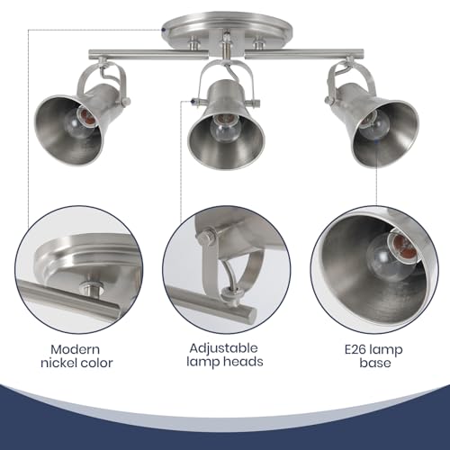 Image of Nickel 3-Light Track Lighting Kit, Directional Ceiling Light Fixtures, Industrial Kitchen Lighting for Island, Over Table, Hallway,Laundry Room