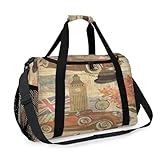 Bolsa de viaje vintage con postales de Londres, para niñas, niños, mujeres y hombres, bolsa de viaje para fin de semana de Londres, bolsa de hombro para viajes, deportes, gimnasio