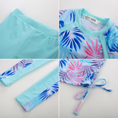 Image of GRACE KARIN Girls Long Sleeve Swimsuit Two Piece Rashguard Floral Swimwear 6-14Y
