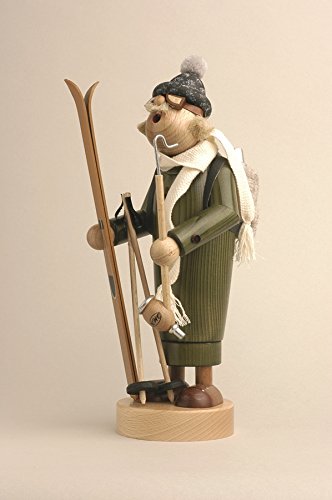 Figurine homme encens skieur de 27 cm en bois véritable des Montagnes Métallifères