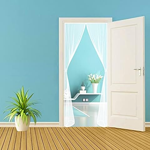 Magnetic Door Screen Fly Insect Screen Mesh Door Curtain - Pet and Kid Friendly - Shut Automatically - for Balcony Cellar Patio 80 x 205 cm - White Cover