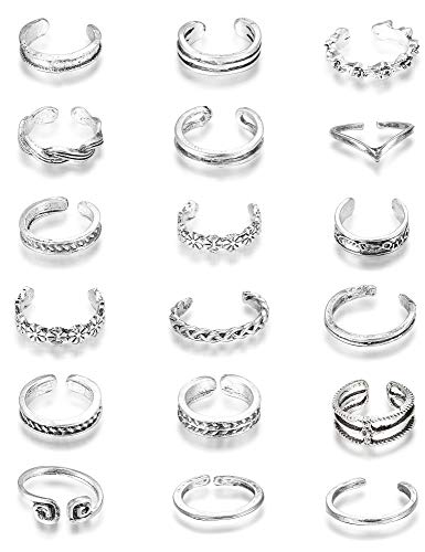 FUNRUN JEWELRY 18 PCS Knuckle Ring Open Toe Rings Set for Women Girls Vintage Retro Finger Ring Adjustable