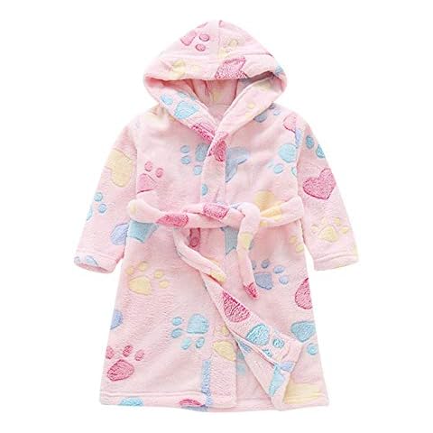 Baby Hooded Robes Bathrobe, Toddler Baby Boys Girls Cartoon Bathrobes Flannel Fleece Night-Robe Sleepwear with Belted (Pink, 12-18 Months) Cover