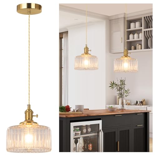SERBASIC Pendelleuchte Esstisch Glas Hängelampe Gestreift Esstischlampe Hängend Vintage Höhenverstellbar Für Küche Esszimmer Wohnzimmer Korridor