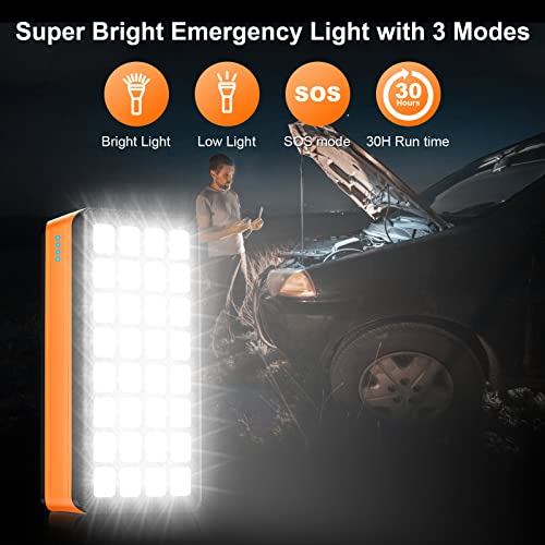 Solar Charger Power Bank, 60000Mah Portable Charger Compatible With Iphone, Cell Phone, 32 Leds External Battery Pack For Outdoor Camping, Home Emergency, 4 Output& 2 Input Ports (Orange) #TOP3