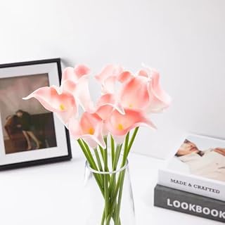 Aria Doejay Fashion Wedding Quality Home Decor - Faux Flowers Calla Lily 20Pcs Artificial Flowers Bouquet for Wedding Bride, Mother Day, Wedding Bride, Party Shower Blessing Gift (10, Pink)