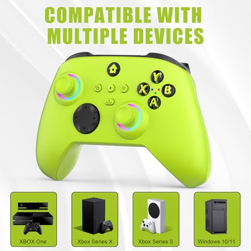 Image of W&O Wireless Controller for With Xbox One, Xbox Series X /S, Xbox One X /S, PC, With RGB LED Light, Mappable Buttons, With 2.4GHZ Wireless Adapter Gamepad (Electric Volt)