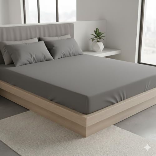 Image of 100% Waterproof Premium Cotton Feel Mattress Protector Double Bed Size, 72x72 Inches | Breathable and Hypoallergenic Ultra Soft Fitted Bed Protector Cover Fits Upto 10 Inches-(Grey)