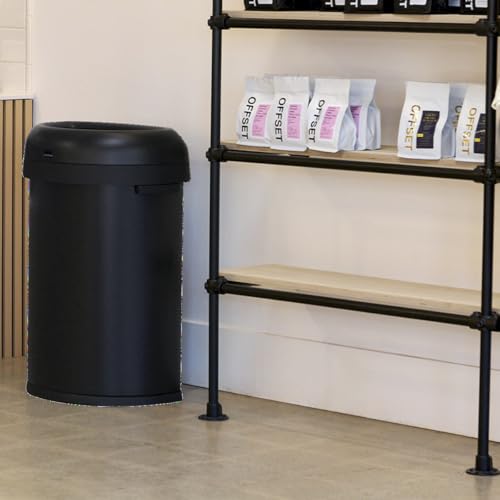 Image of simplehuman Semi-Round Open Can, 60L / 15.9 Gallon Commercial Trash Can with Flat Back for Restaurants, Cafes, Lobbies, Dent-Resistant Heavy Gauge Steel, ADA-Compliant, Matte Black Steel