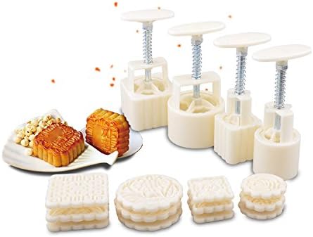 Lsushine Mid-Autumn Festival Hand-Pressure Moon Cake Mould With 12 Pcs Mode Pattern For 4 Sets
