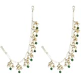 Aheli Pendiente colgante de perlas Kundan verde chapado en oro con cadena, joyería tradicional india para mujer, Latón, Sin gemas.