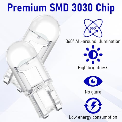Image of ecocstm 30 PCS Car 194 LED Bulbs, 168 2825 W5W T10 Wedge COB LED Replacement Bulb, Error Free Interior Bulb for Dashboard Light, Dome Lights (Blue)