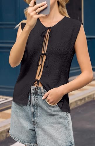 Yousify Women’s Tie Front Sweater Vest 2025 Sleeveless Crochet Knit Summer Y2K Going Out Tops4