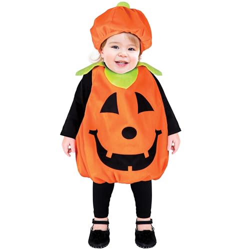 Kangaroo Toddler Halloween Costume, Unisex One-Piece Orange & Black Theme Pumpkin Outfit for Infants