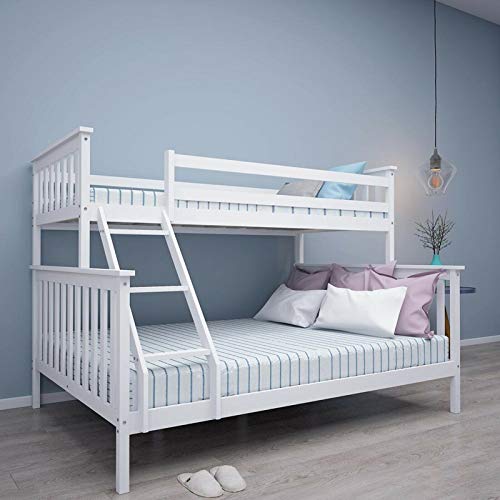 Litera para niños litera de 4 pies de 6 camas triples de madera blanca maciza litera marco dormitorio dormitorio sueño para niños/adultos niños cama marco con escaleras (4 pies 6 blanco triple cama)