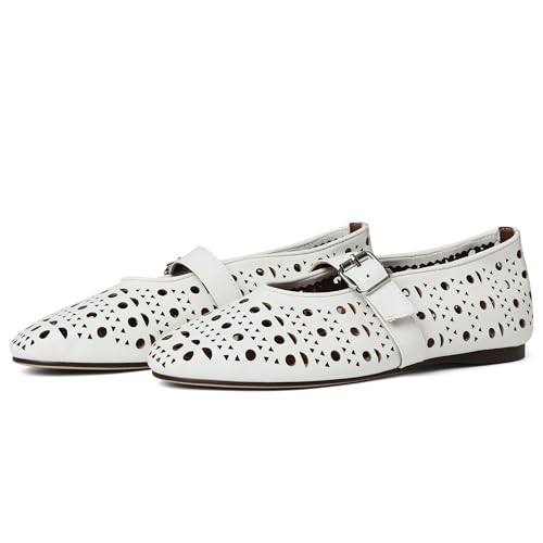 Goiphrri Ballet Flats Shoes for Women Fashion Summer Womens Flats Comfortable Dressy Buckle Strap Mary Jane Flats Round Toe Ballerina Flats for Women Wide Width Mesh Flats for Women